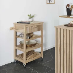 Desserte de cuisine 3 plateaux et 1 tiroir Saulk en bois