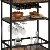 Desserte de Cuisine à Roulettes à 3 Niveaux,Chariot avec Casiers à Vin,2 Plateaux Amovibles,Charge 30KG,88x40x90cm