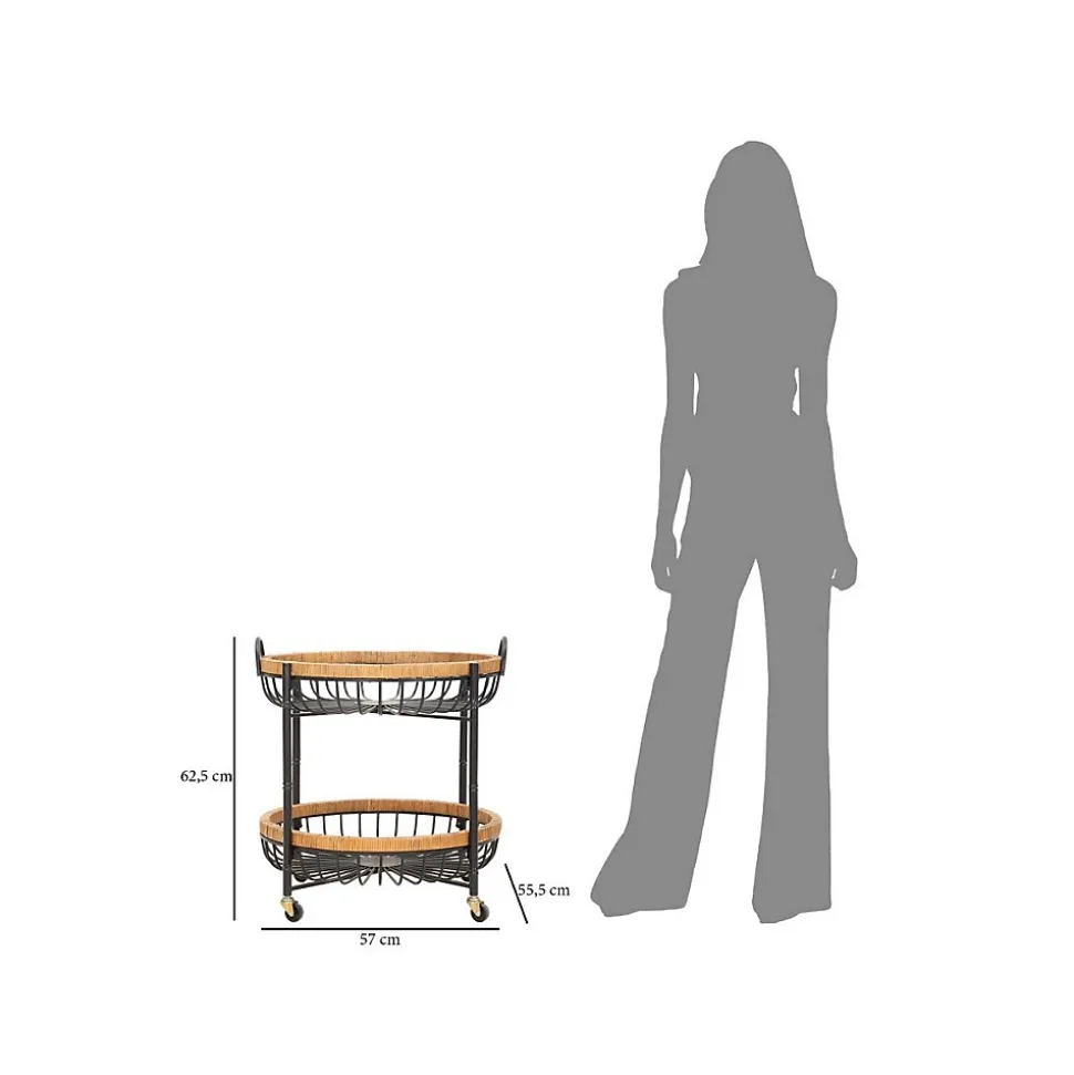 Desserte de Cuisine à Roulettes "Cebu" 62cm Noir & Naturel