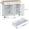 Desserte de Cuisine à Roulettes Verrouillables 2 Tiroirs 2 Porte Serviettes 2 Armoires à Double Porte Comptoir en Bois Blanc