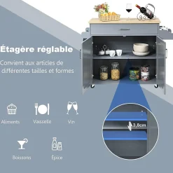 Desserte de Cuisine a roulettes avec 2 Etagere et 1 tiroirs Chariot de Rangemant en Bois avec Porte Serviettes