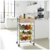 Desserte de cuisine ALESIA, 3 paniers, tiroir et plateau hêtre, Gris aluminium