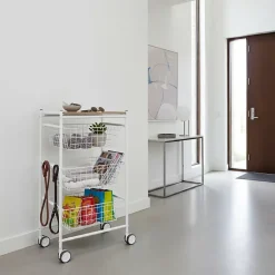 Desserte de cuisine AXO, 3 grands paniers coulissants, Blanc Hêtre