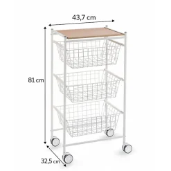 Desserte de cuisine AXO, 3 grands paniers coulissants, Blanc Hêtre