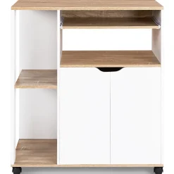 Desserte de cuisine COSI bois blanc et plateaux façon hêtre L.76 CM