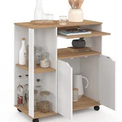 Desserte de cuisine COSI bois blanc et plateaux façon hêtre L.76 CM