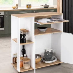 Desserte de cuisine COSI bois blanc et plateaux façon hêtre L.76 CM