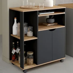 Desserte de cuisine COSI bois noir et plateaux façon hêtre L.76 CM