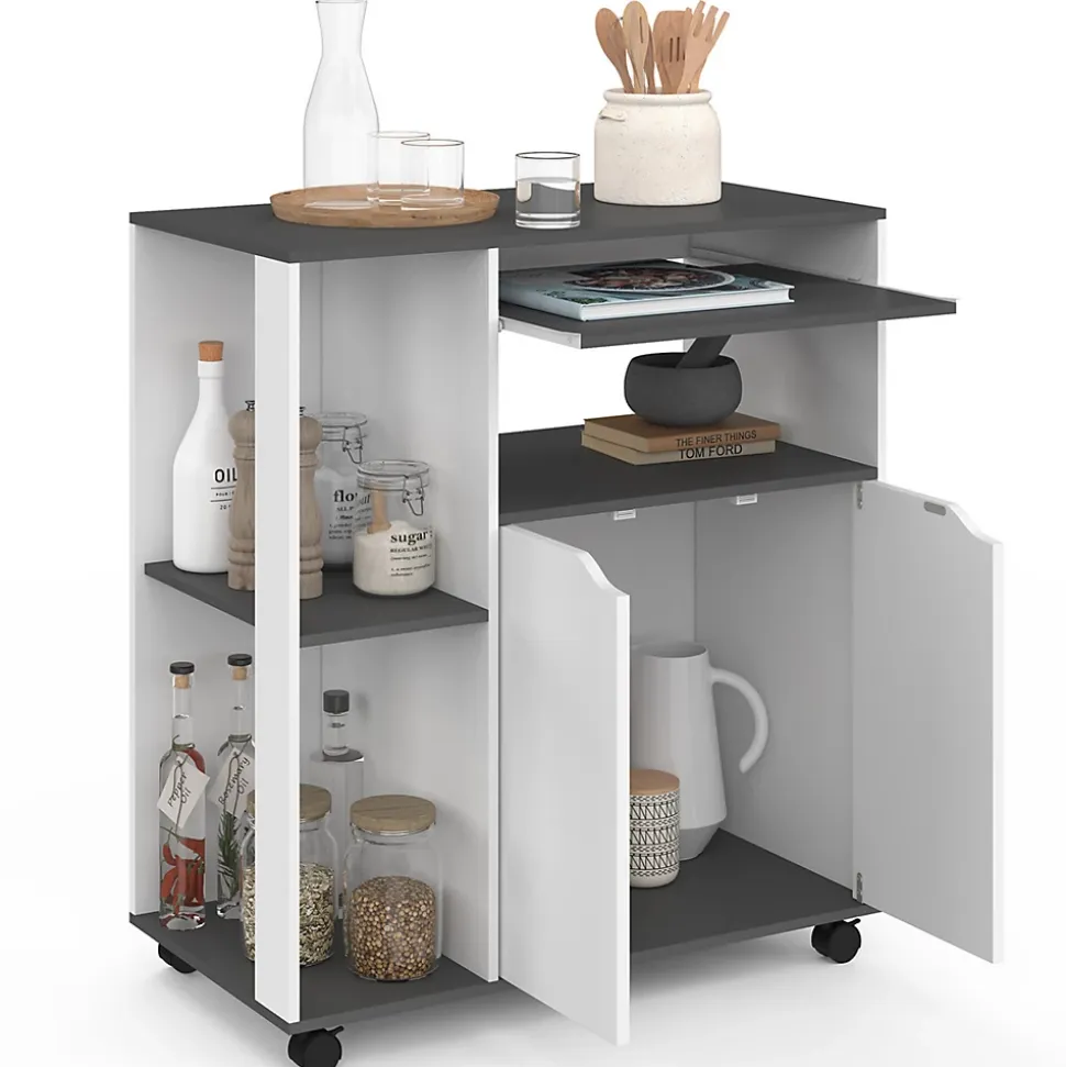 Desserte de cuisine COSI bois blanc et plateau gris L.76 CM