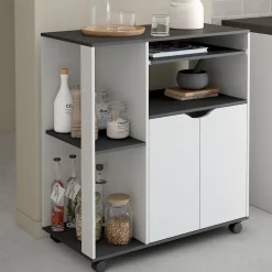 Desserte de cuisine COSI bois blanc et plateau gris L.76 CM