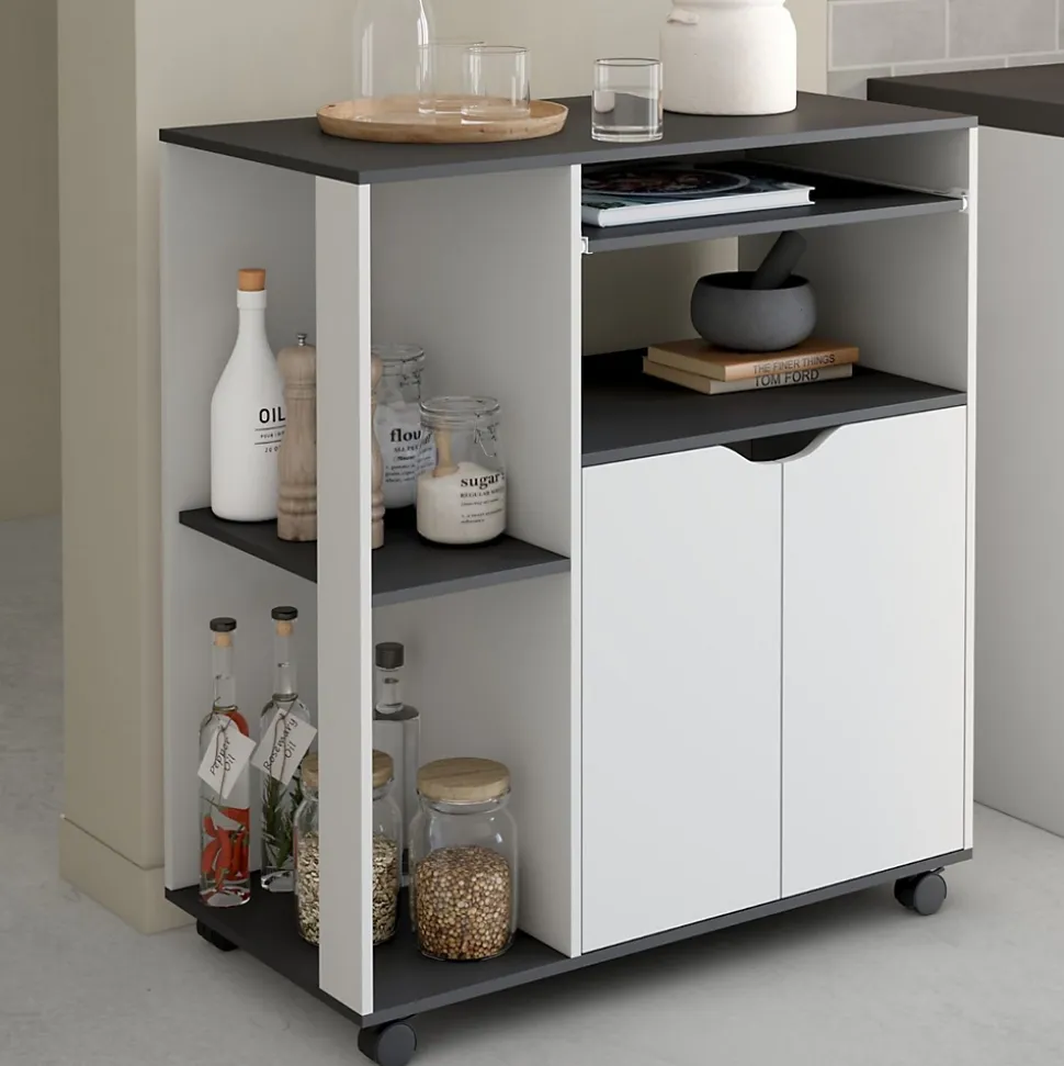 Desserte de cuisine COSI bois blanc et plateau gris L.76 CM