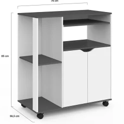 Desserte de cuisine COSI bois blanc et plateau gris L.76 CM