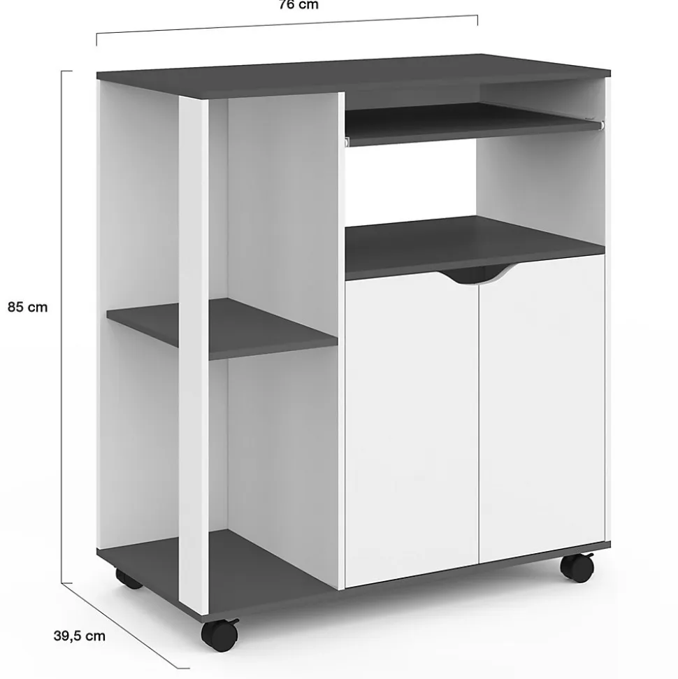 Desserte de cuisine COSI bois blanc et plateau gris L.76 CM