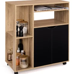 Desserte de cuisine COSI bois façon hêtre et portes noires L.76 CM