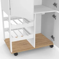 Desserte de cuisine COSY avec placard et range bouteilles bois et blanc