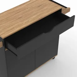 Desserte de cuisine COSY XXL placard avec tiroir noir et plateaux façon hêtre L.90 CM