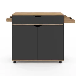 Desserte de cuisine COSY XXL placard avec tiroir noir et plateaux façon hêtre L.90 CM