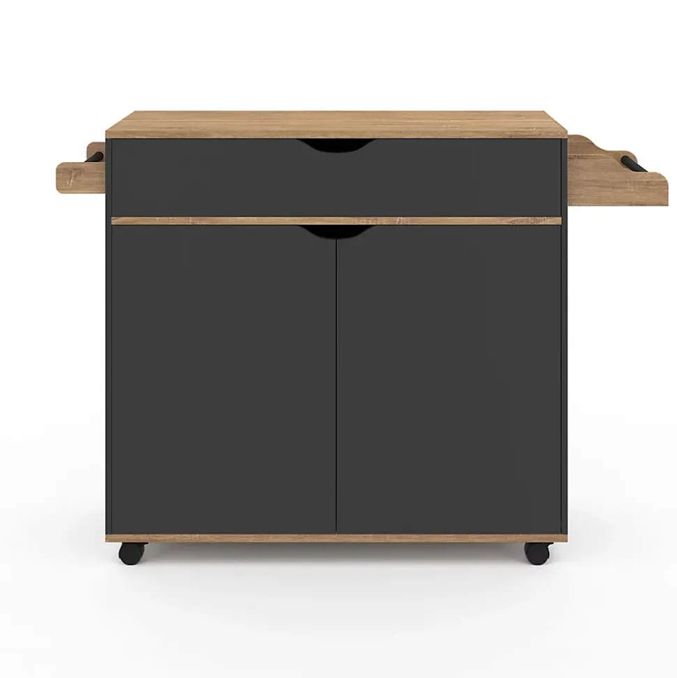 Desserte de cuisine COSY XXL placard avec tiroir noir et plateaux façon hêtre L.90 CM