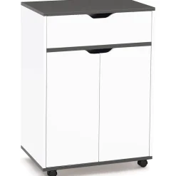 Desserte de cuisine COSY placard avec tiroir bois blanc et plateaux gris L.60 CM