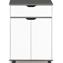 Desserte de cuisine COSY placard avec tiroir bois blanc et plateaux gris L.60 CM