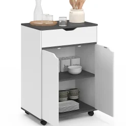 Desserte de cuisine COSY placard avec tiroir bois blanc et plateaux gris L.60 CM