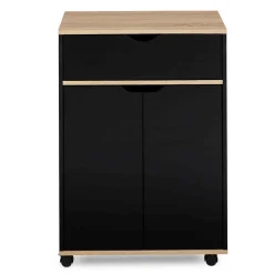 Desserte de cuisine COSY placard avec tiroir bois noir et plateaux façon hêtre L.60 CM