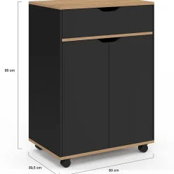 Desserte de cuisine COSY placard avec tiroir bois noir et plateaux façon hêtre L.60 CM