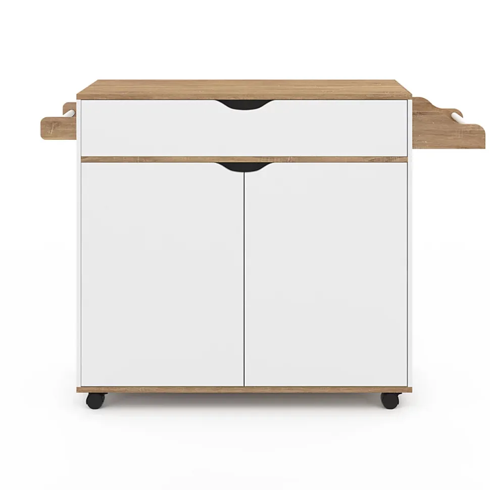 Desserte de cuisine COSY XXL placard avec tiroir blanc et plateaux façon hêtre L.90 CM