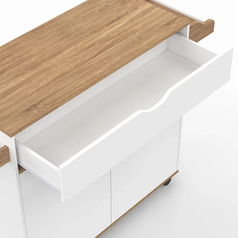 Desserte de cuisine COSY XXL placard avec tiroir blanc et plateaux façon hêtre L.90 CM