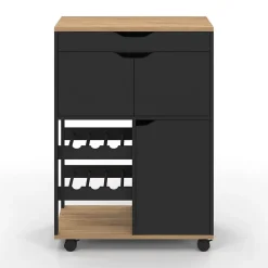 Desserte de cuisine COSY avec placards et range bouteilles bois et noir