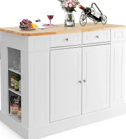 Desserte de Cuisine Desserte en Bois avec Placard étagères Niveaux Réglables et Tiroirs