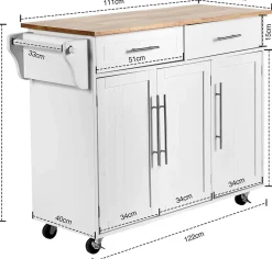 Desserte de Cuisine Desserte en Bois avec Placard étagères Niveaux Réglables et Tiroirs