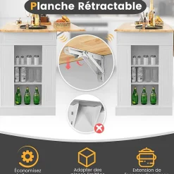 Desserte de Cuisine Desserte en Bois avec Placard étagères Niveaux Réglables et Tiroirs