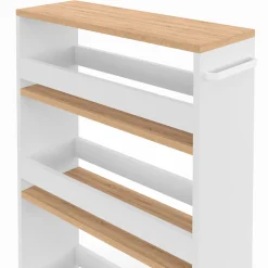 Desserte de cuisine gain de place HAGA chariot de rangement à étages blanc et façon hêtre