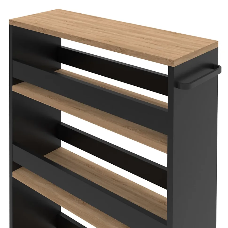 Desserte de cuisine gain de place HAGA chariot de rangement à étages noir et façon hêtre