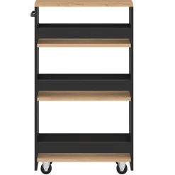 Desserte de cuisine gain de place HAGA chariot de rangement à étages noir et façon hêtre