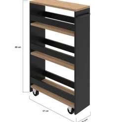 Desserte de cuisine gain de place HAGA chariot de rangement à étages noir et façon hêtre