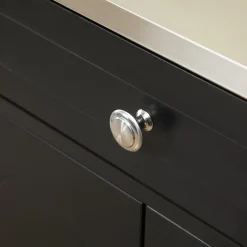 Desserte de cuisine multi-rangements 1 tiroir placard 2 portes avec étagère porte-torchons MDF noir acier inox.