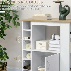 Desserte de cuisine multi-rangement porte grande niche 5 étagères 3 compartiments blanc aspect chêne clair