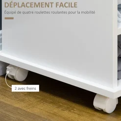 Desserte de cuisine multi-rangement porte grande niche 5 étagères 3 compartiments blanc aspect chêne clair
