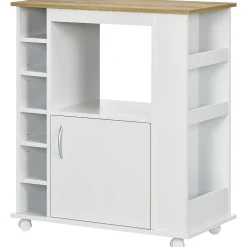 Desserte de cuisine multi-rangement porte grande niche 5 étagères 3 compartiments blanc aspect chêne clair