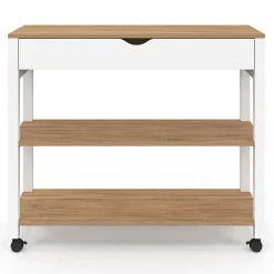 Desserte de cuisine PENH XXL avec tiroir et plan de travail blanc plateaux façon hêtre L.100 CM