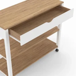 Desserte de cuisine PENH XXL avec tiroir et plan de travail blanc plateaux façon hêtre L.100 CM