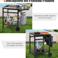 Desserte Jardin Chariot de Barbecue avec 2 Roues Desserte Extérieur pour Barbecue Noir