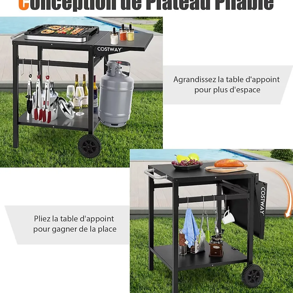Desserte Jardin Chariot de Barbecue avec 2 Roues Desserte Extérieur pour Barbecue Noir