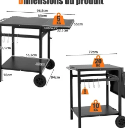 Desserte Jardin Chariot de Barbecue avec 2 Roues Desserte Extérieur pour Barbecue Noir