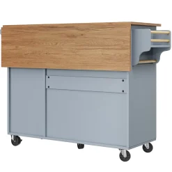 Desserte Îlot de Cuisine - Îlot de Cuisine Pliable avec Rangements et Roulettes, MDF et Métal, 110x75x92 cm, Bleu