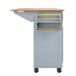 Desserte Îlot de Cuisine - Îlot de Cuisine Pliable avec Rangements et Roulettes, MDF et Métal, 110x75x92 cm, Bleu