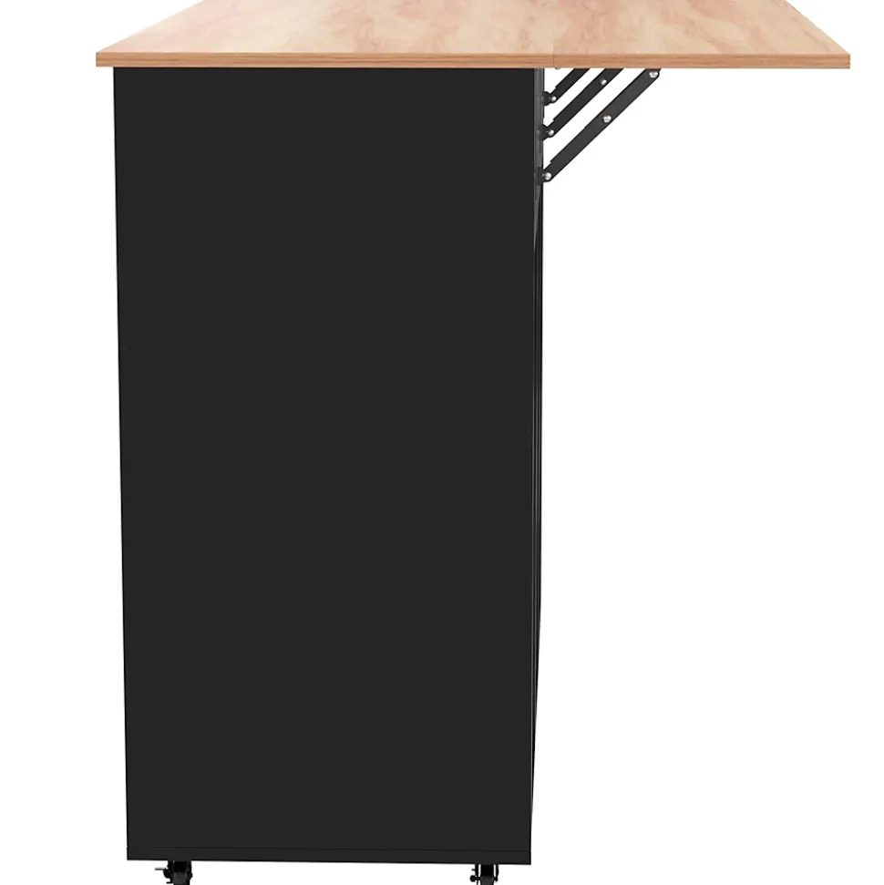 desserte Îlot de Cuisine - Plateau Pliant - Table Roulante - Rangement avec Tiroir - en MDF - 129 x 71 x 91,5 cm - Noir