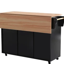 desserte Îlot de Cuisine - Plateau Pliant - Table Roulante - Rangement avec Tiroir - en MDF - 129 x 71 x 91,5 cm - Noir